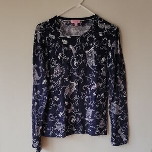 Lilly Pulitzer Navy and White Long Sleeve Button Front Top